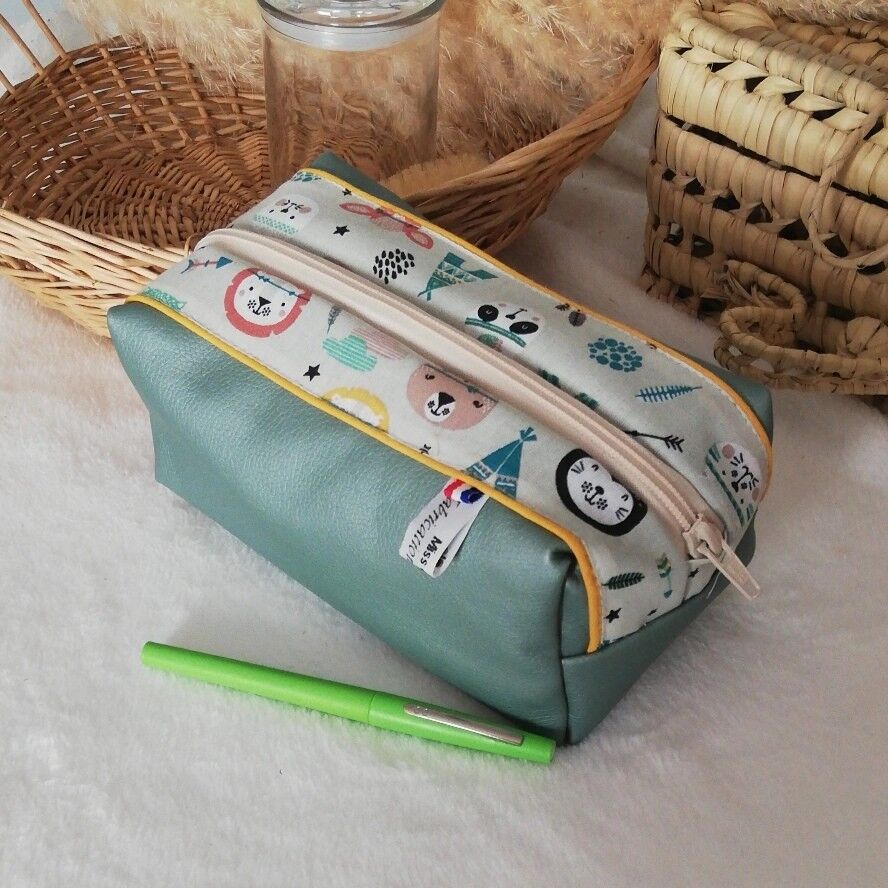 Kit scuola orso indiano in ecopelle grigia e cotone