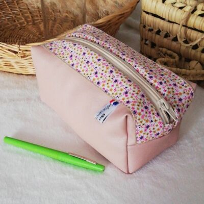 Schulset aus pinkfarbenem Kunstleder und Liberty-Baumwolle