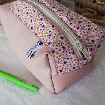 Trousse scolaire simili cuir rose et coton liberty 2