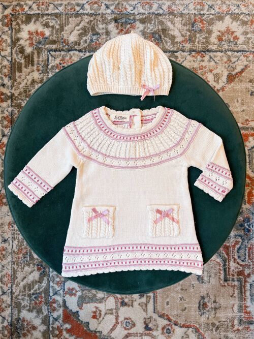 Leonie Knit Baby Dress + Beanie - 100% Cotton