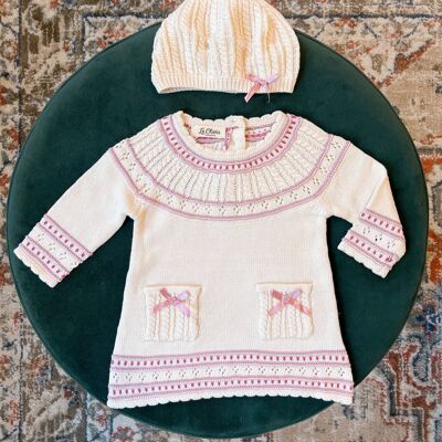 Leonie Knit Baby Dress + Beanie - 100% Cotton
