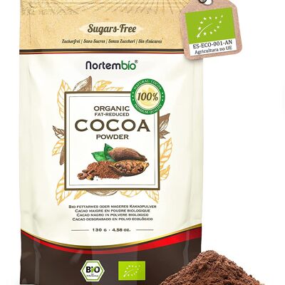 Nortembio Cacao Desgrasado Ecológico en Polvo 130 g. Producto 100% Natural. Calidad Gourmet. Cacao de Ghana Sin Gluten ni Azúcares,