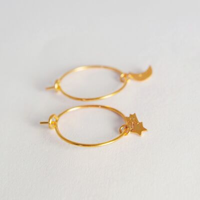 Moon x Shooting Star hoop earrings in fine gold - made in France