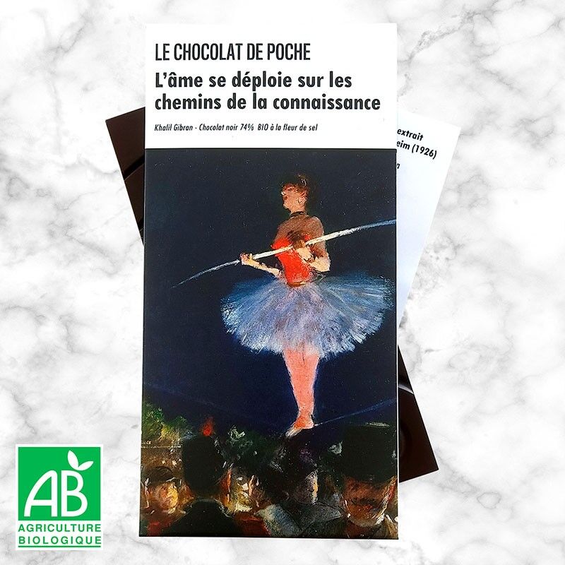 Barra de chocolate negro 74% BIO con flor de sal - El alma se despliega por los caminos del conocimiento
