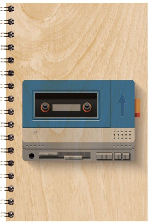 Carnet en bois - music icons walkman