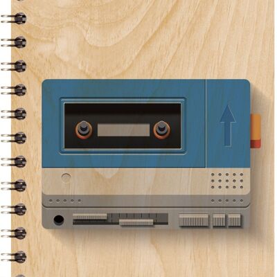 Carnet en bois - music icons walkman