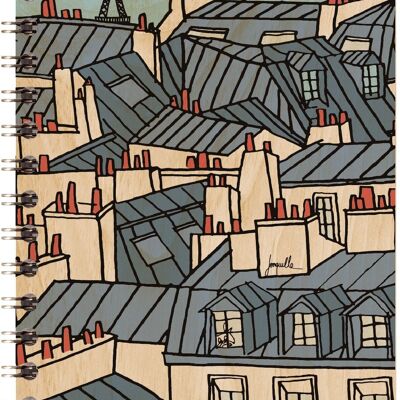 Cuaderno de madera - tejados ilustrados de París