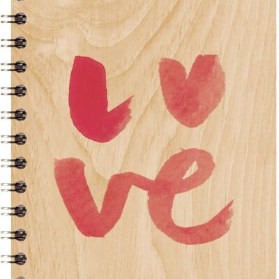 Wooden notebook - painted words love