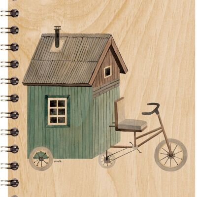 Cuaderno de madera - casa de invierno sobre ruedas