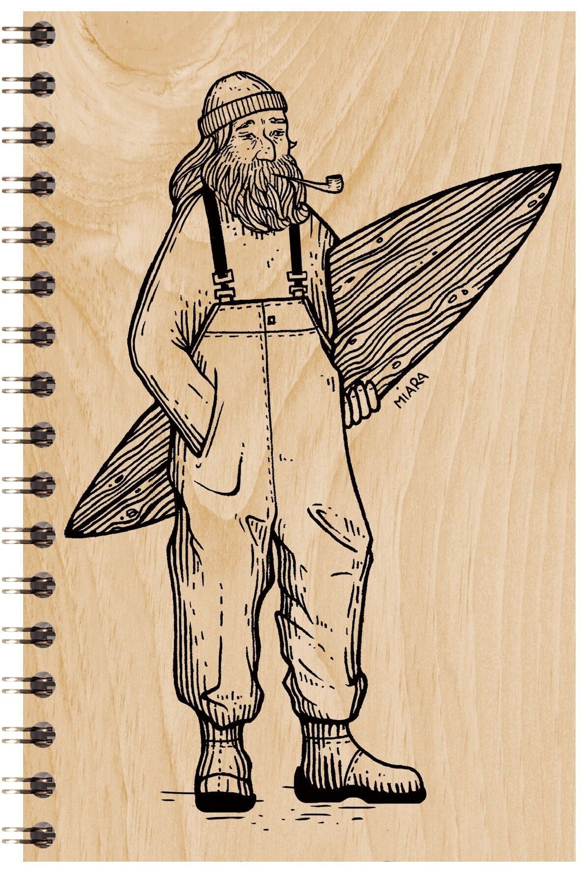 Cuaderno de madera - viejo surfista de invierno