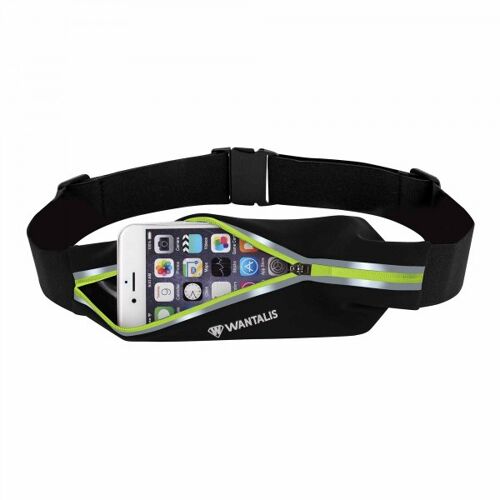 WANTALIS - Ceinture de running 1 Poche - Universelle - Étanche - Verte