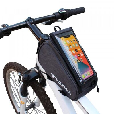 WANTALIS - 1.5L Bike Frame Bag Waterproof - Phone 6.5" Detachable Pouch - 21 cm x 10.5 cm x 9 cm - Black