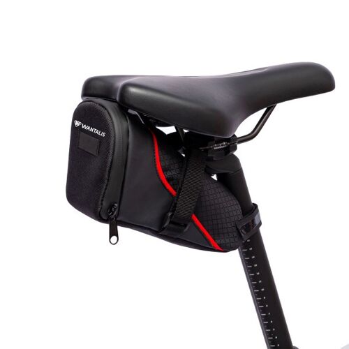 WANTALIS - Sacoche selle de vélo Imperméable 1,5L - 21 cm x 10,5 cm x 8 cm - Noir et rouge