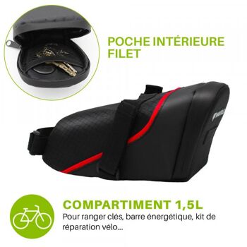 WANTALIS - Sacoche selle de vélo Imperméable 1,5L - 21 cm x 10,5 cm x 8 cm - Noir et rouge 2