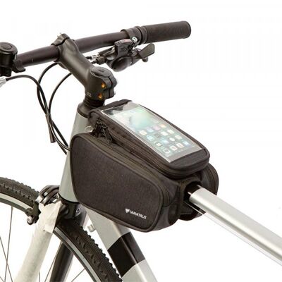 WANTALIS - Bolsa para cuadro de bicicleta doble 2L impermeable - Bolsa desmontable para teléfono de 6,5" - 19 cm x 14 cm x 13 cm - Negro