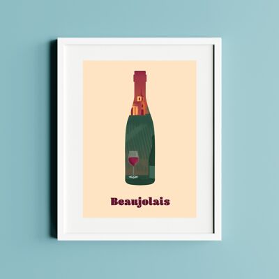 Affiche A3 vin Beaujolais Bouteille de vin 🍷