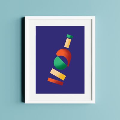 Affiche A3 Bouteille de vin pop art bauhaus abstrait 🍷