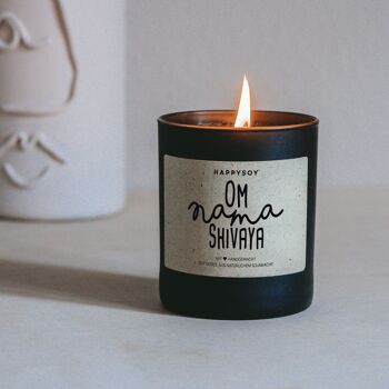 Bougie parfumée avec dicton | Om Nama Shivaya | Bougie cire de soja en verre noir 6