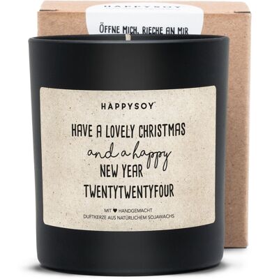 Scented candle with saying | Have a lovely Christmas and a happy new year 2024 | Soy wax candle in black glass
