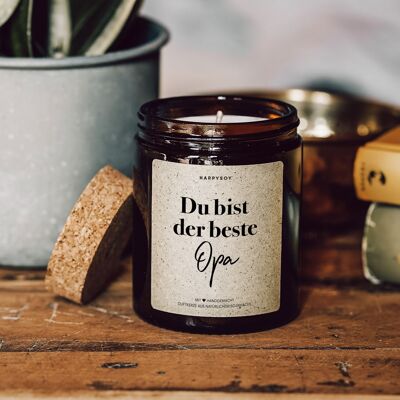 Duftkerze mit Spruch | Du bist der beste Opa! | Sojawachskerze im Glas mit Korkdeckel