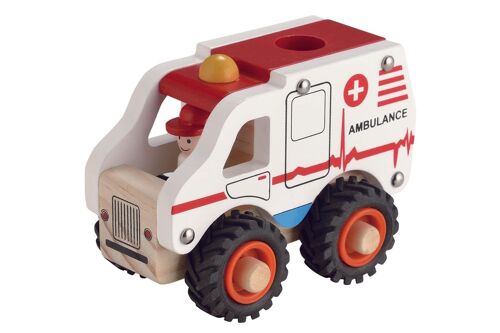 Magni - Wooden ambulance with rubber wheels
