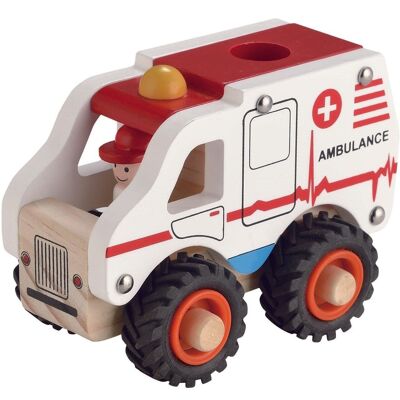 Magni - Ambulance en bois avec roues en caoutchouc