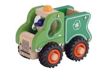 Magni - Camion poubelle en bois avec roues en caoutchouc