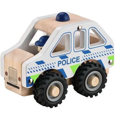 Magni - Coche de policía de madera con ruedas de goma