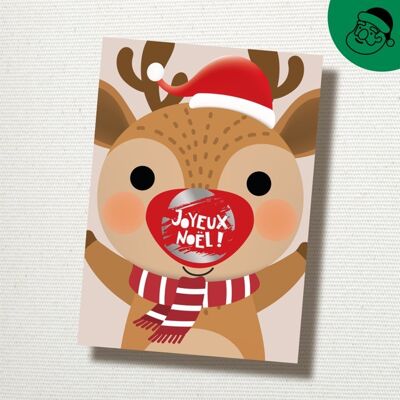 Graciosa tarjeta de felicitación para raspar "Feliz Navidad" de renos
