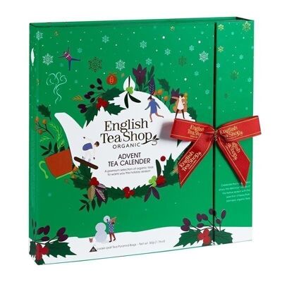 English Tea Shop - Calendario de adviento de libro de té con lazo "Verde", 25 cajas con tés orgánicos en bolsitas de té piramidales de alta calidad