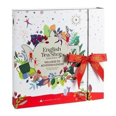 English Tea Shop - Tea Book Advent Calendar with bow "Wellness", 25 boxes with organic teas in high-quality pyramid tea bags