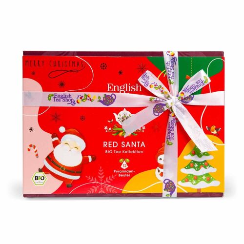English Tea Shop - Teegeschenk mit Schleife "Red Santa Christmas", BIO, 12 Pyramiden-Beutel