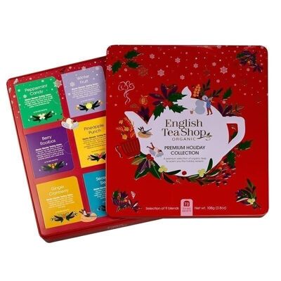 English Tea Shop - Winter tea collection in a noble metal box "Premium Holiday Collection" red, organic, 72 tea bags (9x8)