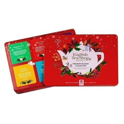 English Tea Shop - Collezione di tè invernale in scatola di metallo nobile "Premium Holiday Collection" rosso, biologico, 36 bustine di tè