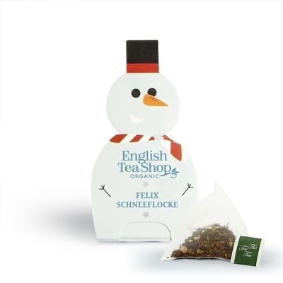 English Tea Shop - Weihnachtsgeselle Schneemann "Felix Schneeflocke", BIO, 25 Pyramidenbeutel (à 2 g einzeln verpackt, á EAN 680275058939)