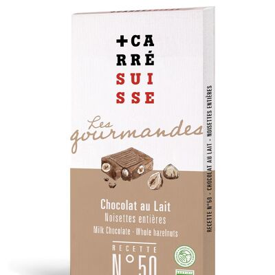 N°50 - Barretta di cioccolato al latte e nocciole intere - BIOLOGICO ed equosolidale, 100g