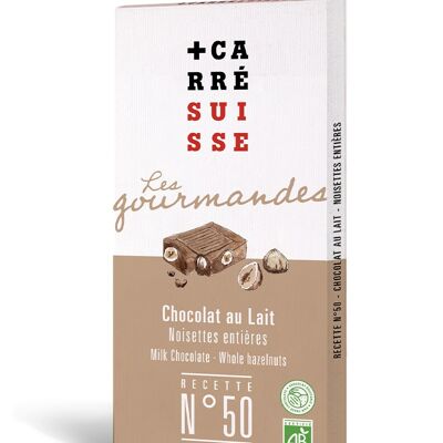 N°50 - Barretta di cioccolato al latte e nocciole intere - BIOLOGICO ed equosolidale, 100g