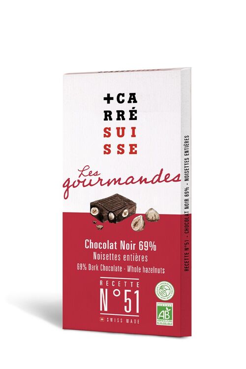 N°51 - Tablette de chocolat Noir 69% & noisettes entières - BIO & équitable, 100g