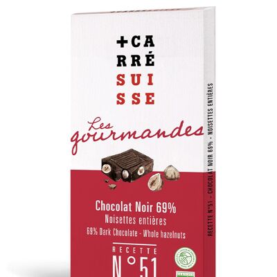 N ° 51 - Dark chocolate bar 69% & whole hazelnuts - ORGANIC & fair trade, 100g