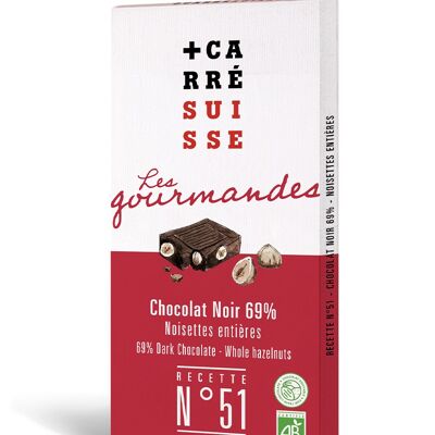 N ° 51 - Barra de chocolate amargo 69% y avellanas enteras - ECOLÓGICO y de comercio justo, 100g
