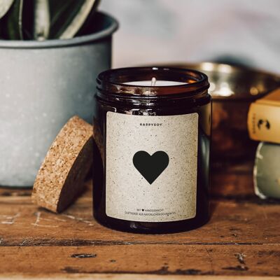 Scented candle with saying | LOVE | Soy wax candle in a jar with a cork lid