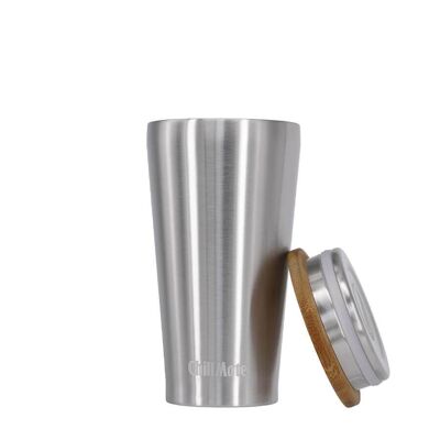 ChillMate - Mug isotherme en acier inoxydable de 0,35 l avec couvercle de tasse en bambou en acier inoxydable