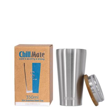 ChillMate - Mug isotherme en acier inoxydable de 0,35 l avec couvercle de tasse en bambou en acier inoxydable 2