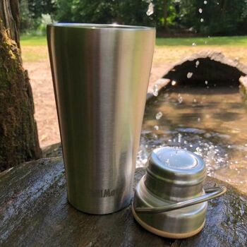 ChillMate - Mug isotherme en acier inoxydable de 0,35 l avec couvercle de tasse en bambou en acier inoxydable 8
