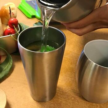 ChillMate - Mug isotherme en acier inoxydable de 0,35 l avec couvercle de tasse en bambou en acier inoxydable 10