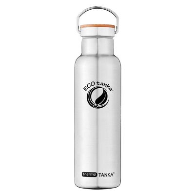 Bouteille thermos isolante en acier inoxydable thermoTANKA ™ de 0,6 l avec fermeture en bambou en acier inoxydable