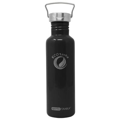 Botella para beber de acero inoxidable sportsTANKA ™ de 0,8 l con tapón ondulado de acero inoxidable - negro