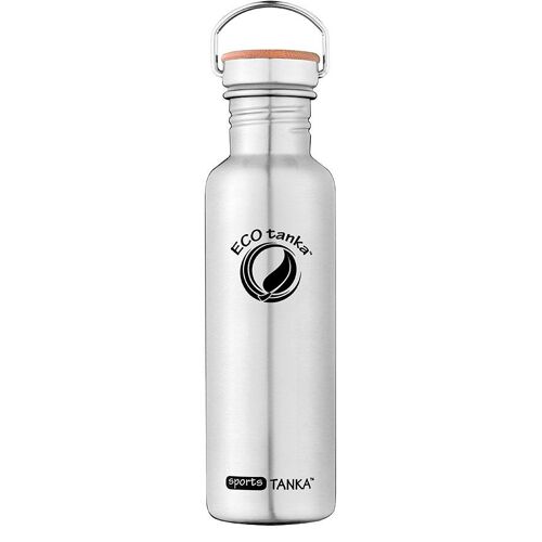 0,8l sportsTANKA™ Edelstahl Trinkflasche mit Edelstahl-Bambus-Verschluss - Edelstahl Optik