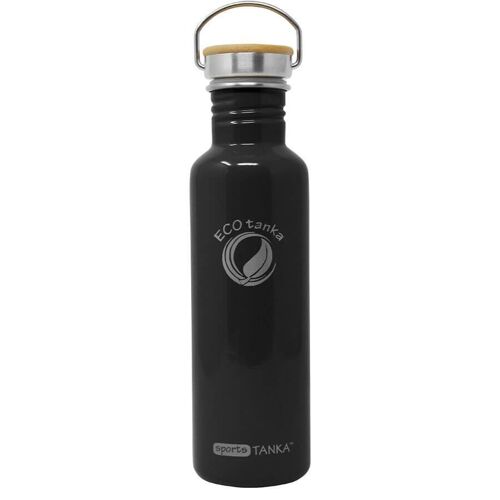 0,8l sportsTANKA™ Edelstahl Trinkflasche mit Edelstahl-Bambus-Verschluss - Schwarz