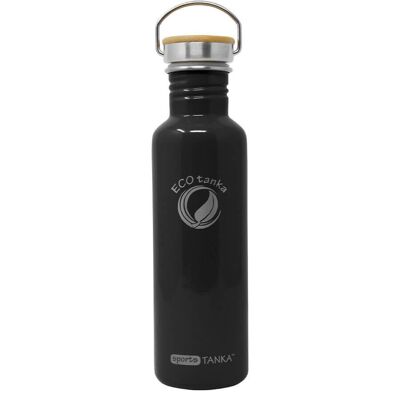 Botella para beber de acero inoxidable sportsTANKA ™ de 0,8 l con cierre de bambú de acero inoxidable - negro